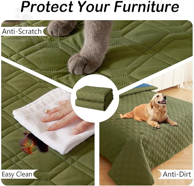 hyha Waterproof Dog Bed Blanket, Soft Pet Blankets, Waterproof Couch Cover for Dogs, Reversible Sofa Covers Washable for Furniture (40x50 Inch, Green/Navy Blue)