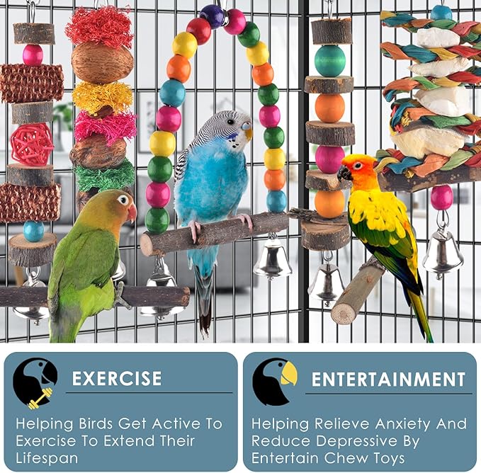 Bissap Bird Chew Toys, 7 Packs Parakeet Natural Wood Toys Parrot Hanging Cage Toy Perch Stand for Small Birds Conure Cockatiel Parrotlet Lovebird Budgie
