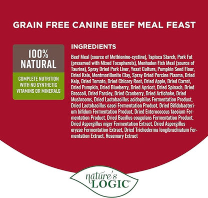 Nature's Logic Grain-Free Dry Dog Food - All-Natural, High Protein, No Synthetic Vitamins/Minerals - Gluten Free - Supports Healthy Digestion - All Breeds & Ages - Beef Meal Feast, 25lbs