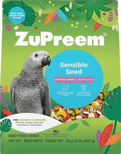 ZuPreem Sensible Seed Bird Food, Parrot, Conure, Caique, African Grey, Eclectus, Small Cockatoo, Seed and Pellet Blend for Medium Large Birds (ML, 2 lbs)