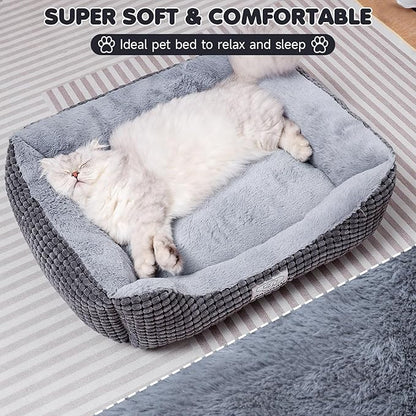 Small Dog & Cat Bed - Extra Soft, Washable, Non-Skid, Calming for Puppy & Kitten, Grey, 20 inches