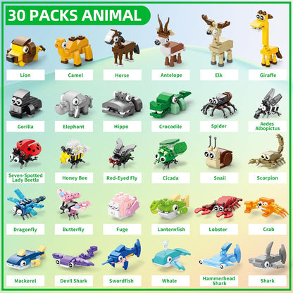 30 Packs Party Favors for Kids, 888 PCS Animal Building Blocks Mini Sets Party Favors for Goodie Bags Stuffers Classroom Prizes Return Gifts Birthday Bulk Gifts for Boys Girls Student Ages 6+