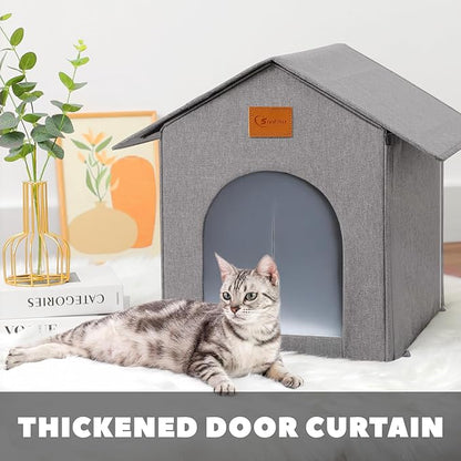 Outdoor Cat House Feral Cat Shelter,Outside Waterproof Cat House for Outdoor/Indoor Cats, Insulated Cat Bed for All Seasons with Cozy Cushion Easy to Assemble (Grey, Floor Spike Style)