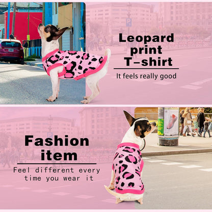 Adorable Pink Leopard Dog Shirt: Lightweight Polyester Cartoon Puppy Vest, Small Medium & Large Dog T-Shirt, Summer Pet Clothes, Cute Dog Apparel, Breathable Dog Tank Top S