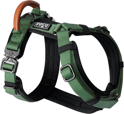 MADE TO ROAM Premium Explorer Harness - Y-Shaped Dog Harness with Adjustable Durable Nylon, Soft Padding, Metal Buckles and Leather Handle for Small, Medium, Large Dogs (Oregon Haze, Size 5)