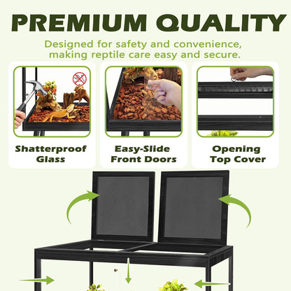 PROLEE Bearded Dragon Tank with Leg,Tempered Glass Lizard Tanks and Reptile Enclosure,Up to 78 Gallon Reptile Tank with Metal Mesh and Lockable Door for Snakes,Chameleon (Black, 24Gallons,24inch)