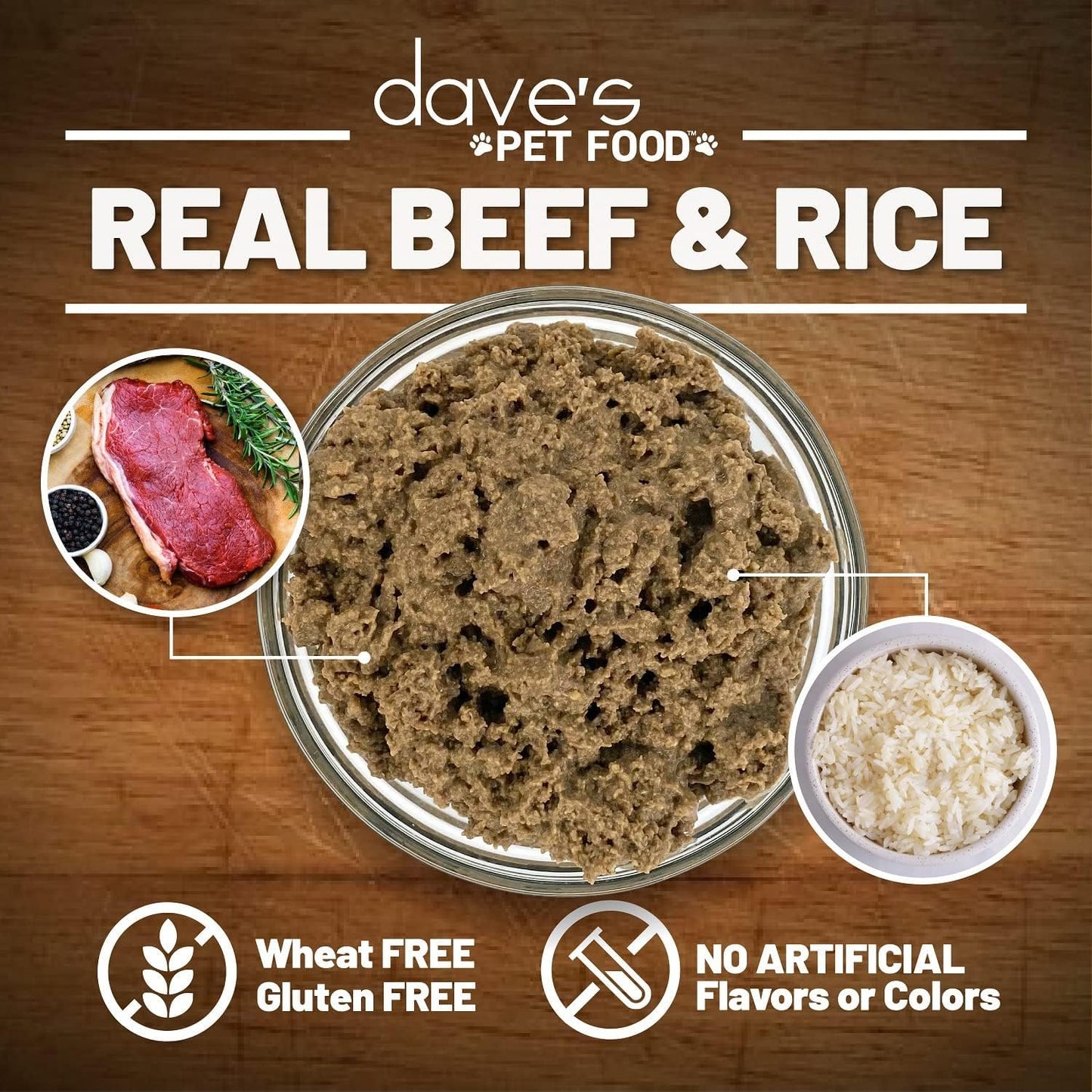 Dave's Pet Food Wet Dog Food (Beef & Rice), Made in USA Naturally Healthy Canned Topper Gluten Free Topper, 13.2 oz (12 Pack)
