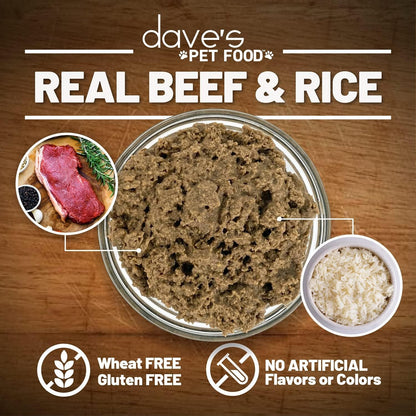 Dave's Pet Food Wet Dog Food (Beef & Rice), Made in USA Naturally Healthy Canned Topper Gluten Free Topper, 13.2 oz (12 Pack)