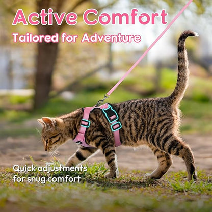 Dooradar Cat Harness and Leash Set, Escape Proof Safe Adjustable Kitten Vest Harnesses for Walking, Easy Control Soft Breathable Mesh Jacket with Reflective Strips for Cats, Pink, S