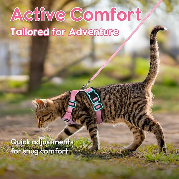Dooradar Cat Harness and Leash Set, Escape Proof Safe Adjustable Kitten Vest Harnesses for Walking, Easy Control Soft Breathable Mesh Jacket with Reflective Strips for Cats, Pink, XXS