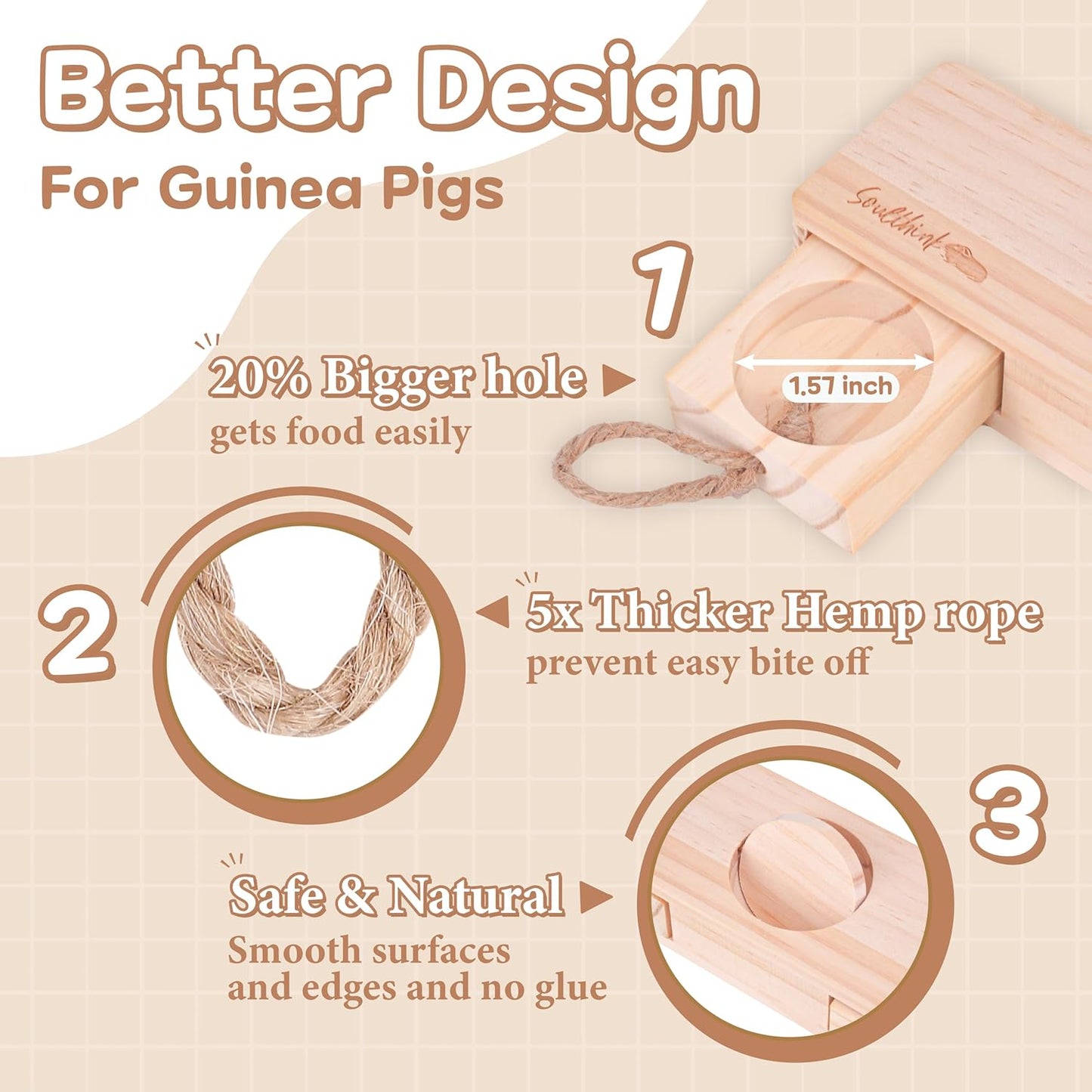 SoulThink® Interactive Guinea Pig Toys - Wooden Rat Toys for Pet Rats, Enrichment & Foraging Activity for Hamster Sniff n' Snack Puzzle for All Small Rodents (2 Sets)