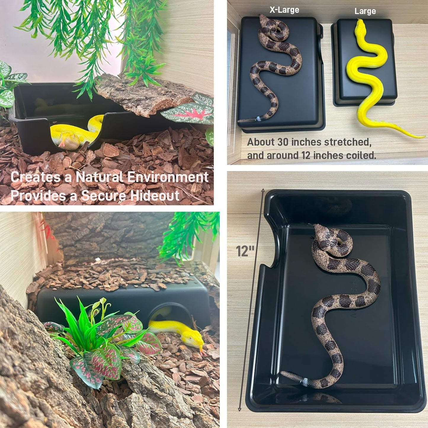 2 Pcs 12in Durable Large Reptile Hide, Ball Python Hide, Leopard Gecko Hide, Bearded Dragon Hide, Easy to Clean Reptile Cave for Tank, Snake Hide Large Enclosure (12" x 8.3" x 2.8" X-Large)