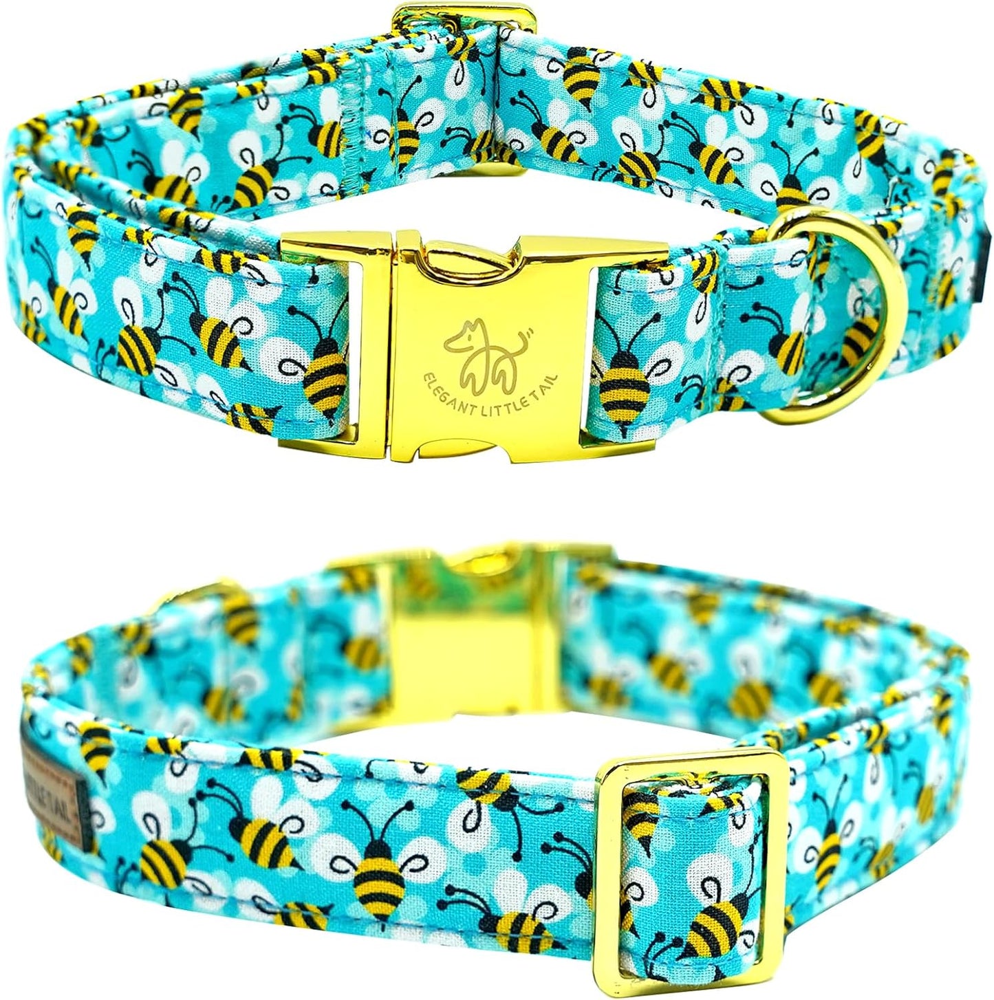 Elegant Little Tail Summer Pet Collar, Durable Bees Print Dog Collar, M, 1 Inch Width, 13.5 Inch Length, Cotton, Unique Design, Superior Durability, Perfect for Small, Medium, Large Dogs