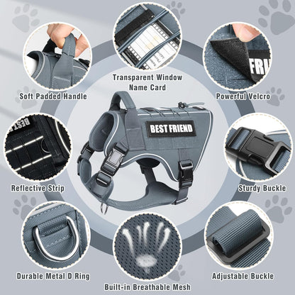 Tactical Dog Harness for Large Dogs,No Pull Military Dog Vest with Handle,Reflective Heavy Duty Pet Harness for Walking Hiking Training Gray L