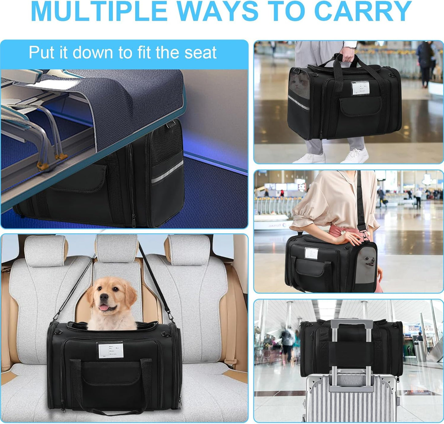 Pet Carrier Airline Approved, Expandable Pet Cat Carriers with Wheels for Dogs, Airline Approved Cat Dog Carrier, TSA Approved Pet Carrier In Cabin, Pet Dog Cat Carrier Soft,Cat Travel Carriers(Black)