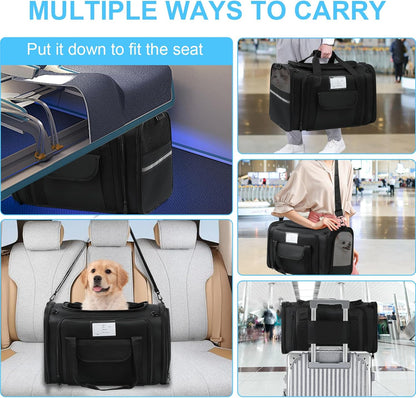 Pet Carrier Airline Approved, Expandable Pet Cat Carriers with Wheels for Dogs, Airline Approved Cat Dog Carrier, TSA Approved Pet Carrier In Cabin, Pet Dog Cat Carrier Soft,Cat Travel Carriers(Black)