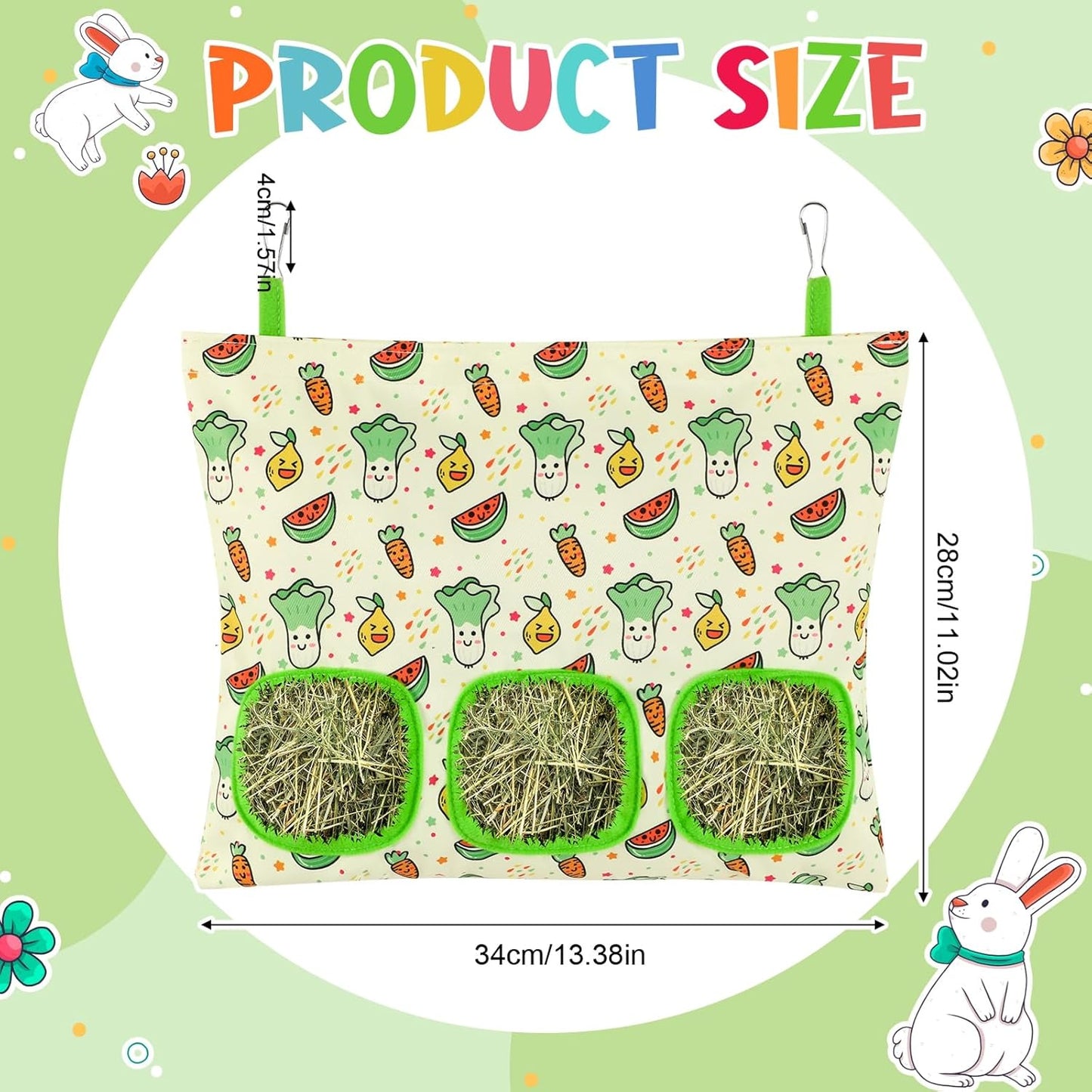 UPINS 2 Hay Bag for Rabbits 3-Hole Hanging Hay Feeder Guinea Pig Hay Bags, Hay Feeder for Rabbits Chinchillas Hamsters Small Pets and Animals