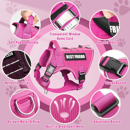 Tactical Dog Harness for Large Dogs,No Pull Military Dog Vest with Handle,Reflective Heavy Duty Pet Harness for Walking Hiking Training Pink L