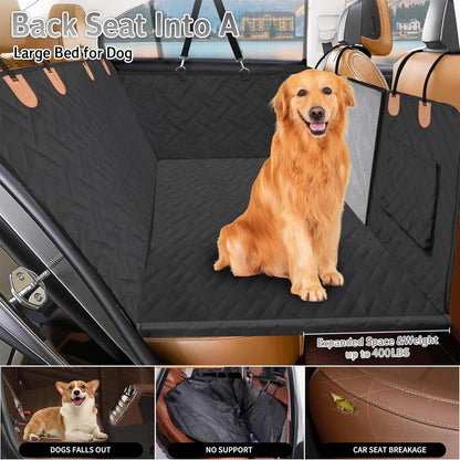 Back Seat Extender for Dogs,Dog Car Seat Cover for Back Seat,Hard Bottom Dog Bed for Car with Mesh Window,100% Waterproof and 600D Oxford Scratch-Resistant Backseat Car Seat for Cars Trucks and Suv