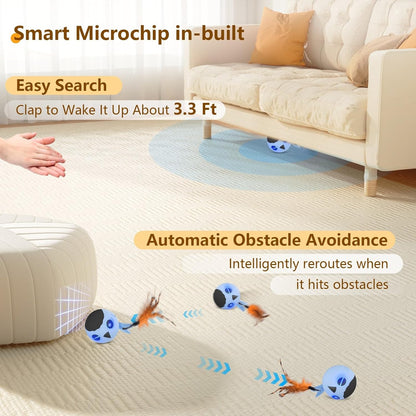 ORSDA Cat Toys, Interactive Cat Toy for Indoor Cats, Automatic Moving Ball Bird for Indoor Adult Cats Kitten Toys All Breeds, Fast Rolling Motion Activated Chirping Stimulating Light, 2 Feather Refill