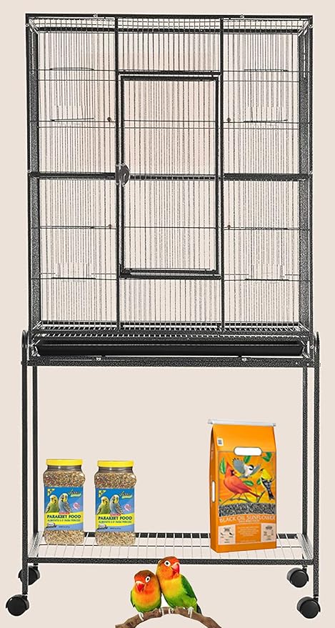 54" Pet Products Large Wrought Iron Breeder Bird Flight Cage Side Breeding Nest Doors with Removable Rolling Stand