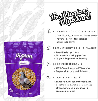 Mycelium Premium Corn – Organic, Non-GMO, High Nutritional Value Bird Food for Pigeons, Sourced from Local USA Farms, Sustainable Farming, 5 lbs