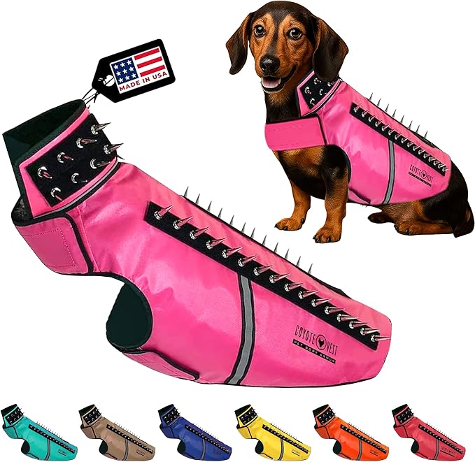 CoyoteVest SpikeVest Dog Harness Vest for Small Dogs, Reflective Dog Vest with Spikes to Shield Your pet from Coyotes, Raptor and Animal Attacks, Anti Hawk Vest, Made in USA (L-Pink)