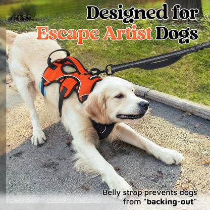 rabbitgoo Escape Proof Dog Harness, Soft Padded Full Body Pet Harness, Reflective Adjustable No Pull Vest with Lift Handle and Leash Clip for Large Dogs Walking Hiking Training, XL, Orange