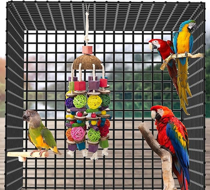 EBaokuup Large Bird Parrot Toys, Multicolored Wooden Blocks Bird Chewing Toy Parrot Cage Bite Toy for Macaws Cokatoos African Grey and Large Medium Parrot Birds