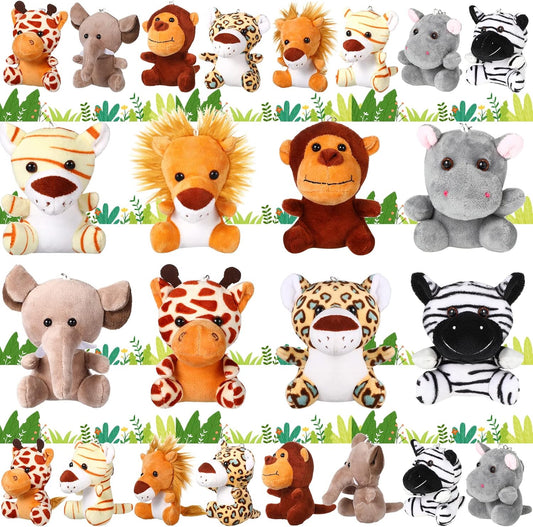 HyDren 40 Pack Mini Stuffed Jungle Animals in Bulk 4.7 Inch Safari Plush Toys,Lion Tiger Elephant Giraffe Leopard Monkey Hippo Zebra Forest Plush Dolls for Animal Theme Party Favors Classroom Award