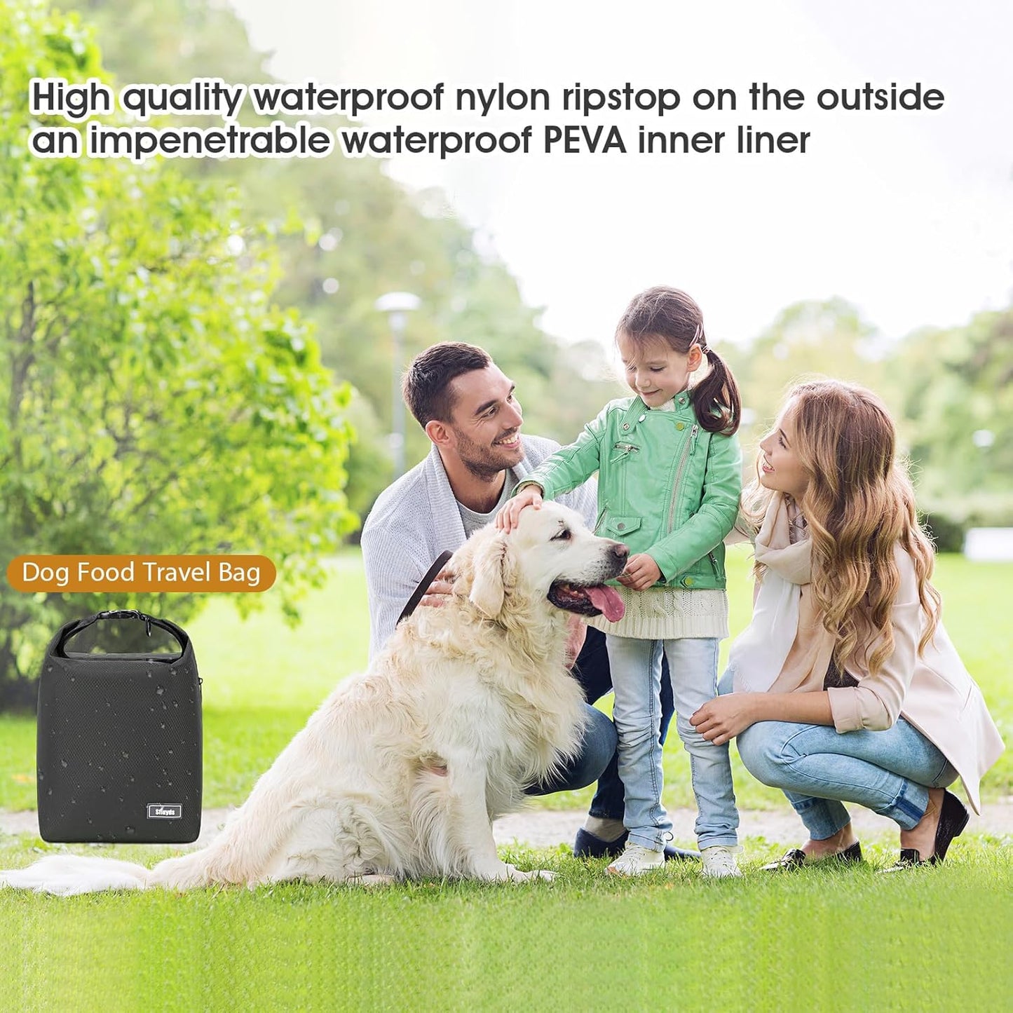 Pet Food Storage Bag，Dog Food Travel Bag with 2PCS Collapsible Dog Travel Bowls,Waterproof Kibble Storage Container for Road Trips, Camping (Black, Small)