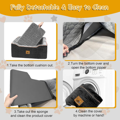 Dog Car Seat for Medium/Large Dog Booster Seat for Dogs Under 60 lbs or 2 Small Dogs, Multi-Functional Pet Car Seat with Thick Cushion, 2 Safety Leashes (BlackGray)