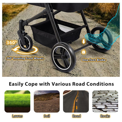 Foldable Dog Stroller, 3 in 1 Pet Stroller for Small Medium Dog Cat up to 50lbs, Detachble Portable Pet Bag, Storage Basket and One-Button Folding Frame