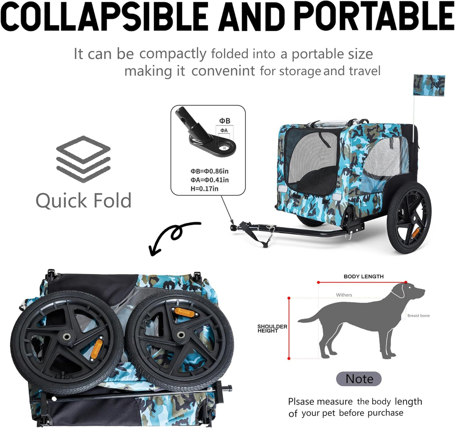 Pet Bike Trailer for Dogs, 88LBS Capacity Dog Bicycle Trailer with 20" Pneumatic Rubber Wheels, Multi-Directional Ventilation, Waterproof Cover, Perfect for Cycling with Pets
