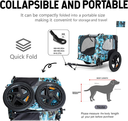 Pet Bike Trailer for Dogs, 88LBS Capacity Dog Bicycle Trailer with 20" Pneumatic Rubber Wheels, Multi-Directional Ventilation, Waterproof Cover, Perfect for Cycling with Pets