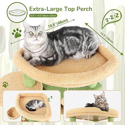 Globlazer Cactus Corner Cat Tree Tower for Large Cat, 66inch Tall Large Cat Tree Condo for Multiple Indoor Cats with 6 Scratching Posts, 2 Spacious Cat Condos, Soft Hammock, Hanging Basket, C66, Green