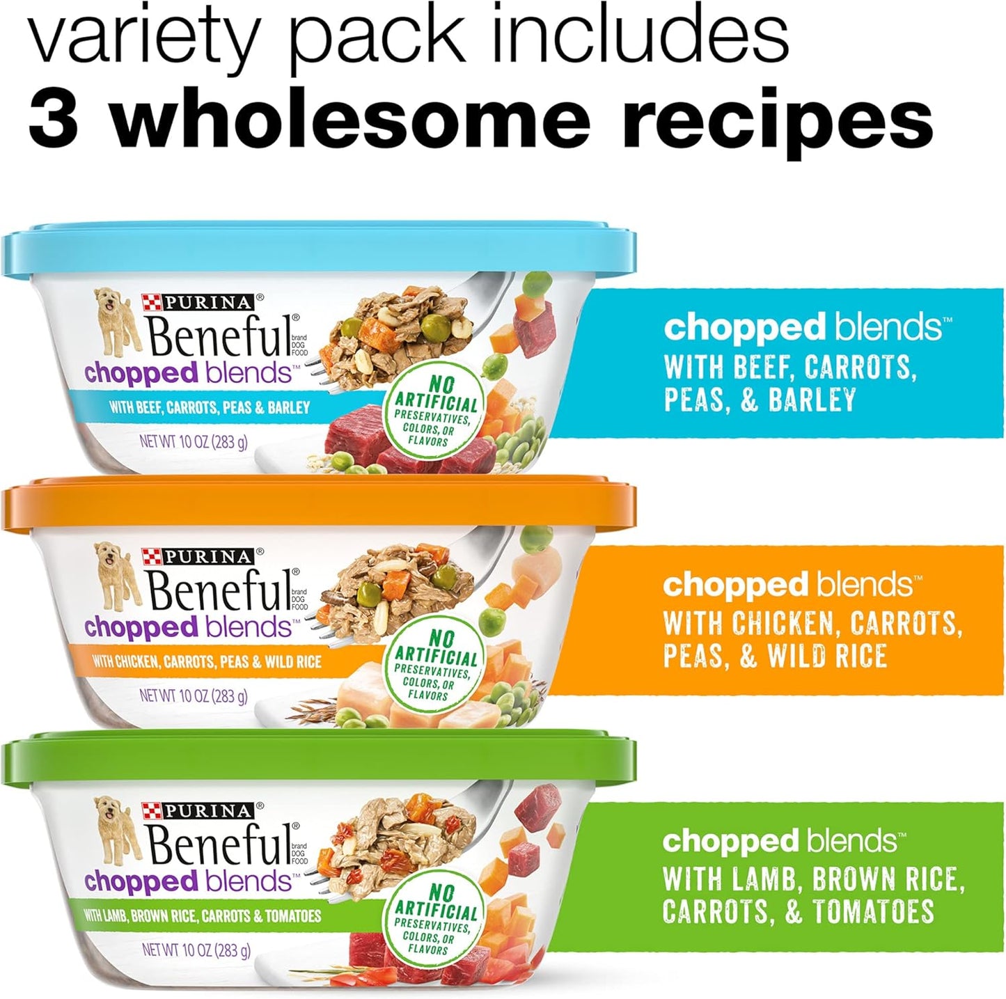 Purina Beneful Wet Dog Food Variety Pack, Chopped Blends - (12) 10 oz. Tubs