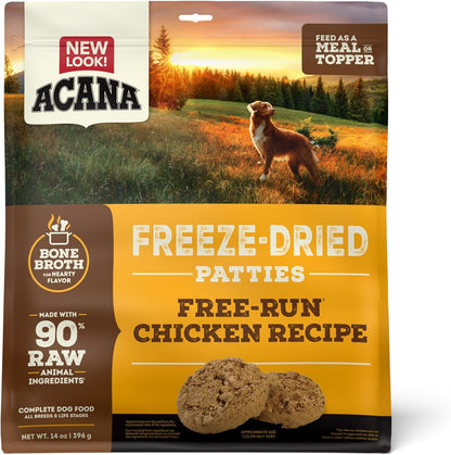 ACANA Grain-Free High Protein Freeze Dried Dog Food & Topper Free-Run Chicken Recipe Patties 14oz Bag
