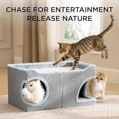 Bedsure Cute Cat Scratcher House for Indoor Cats - Extra Wide Cat Scratch House with Large Removable Top Sisal Pad for Multi Cats, Foldable Cave Hideaway for Entertainment, 23.6x15.9x12.6inches, Grey