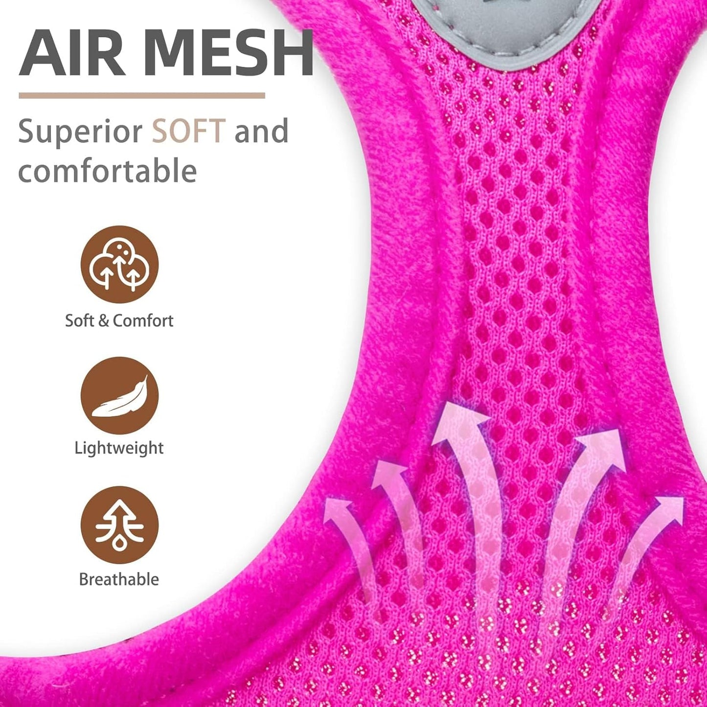 PUPTECK Adjustable Dog Harness Collar and Leash Set Step in No Pull Pet Harness for Small Medium Dogs Puppy and Cats Outdoor Walking Running, Soft Mesh Padded Reflective Vest Harnesses, Solid Pink L