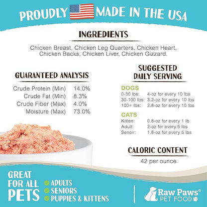 Raw Paws Signature Blend Pet Food for Dog & Cats - Chicken Recipe, 1-lb Rolls (20 Pack) - Fresh Made in USA, Natural Raw Diet Dog Food, Raw Frozen Dog & Cat Food - Meat Roll Dog Food Log