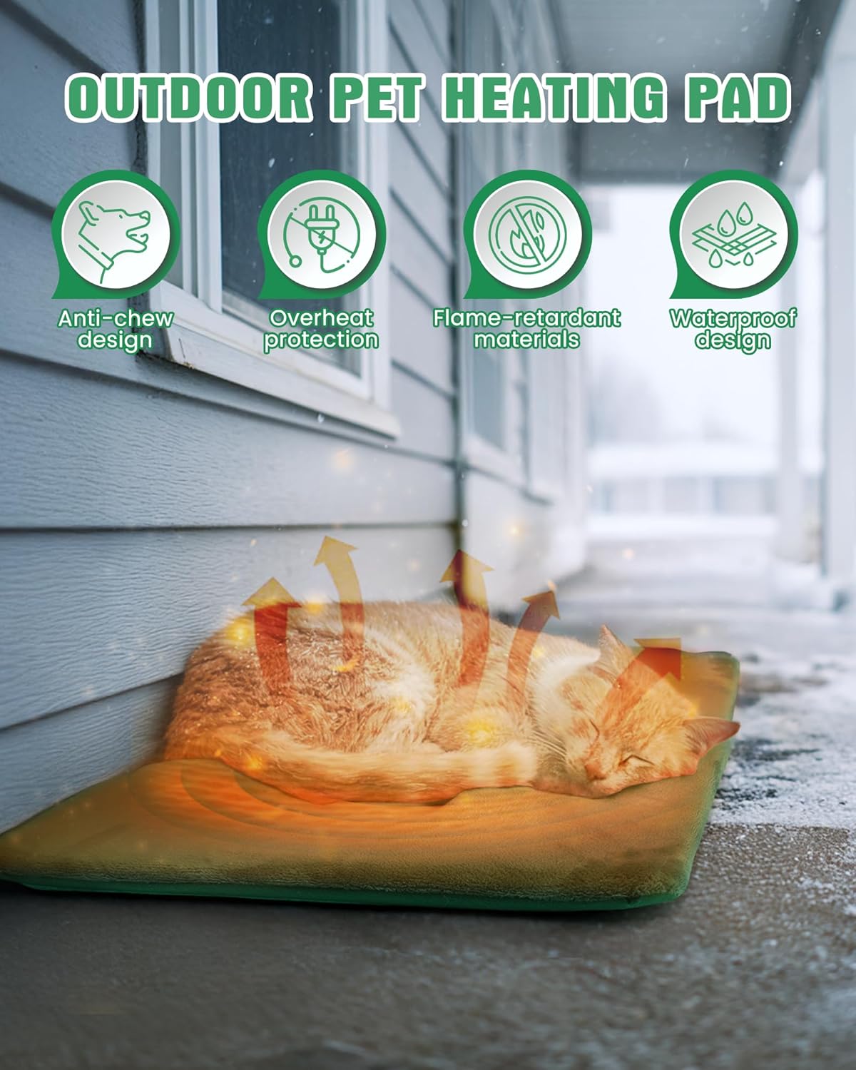 PETNF Outdoor Pet Heating Pad for Cats & Dogs, 100.4-107.6°F Auto Temp Control, Waterproof Fireproof, for Cat House/Dog Kennel/Terrace, Fits Domestic & Stray Pets (Green 15.7"X19.7")