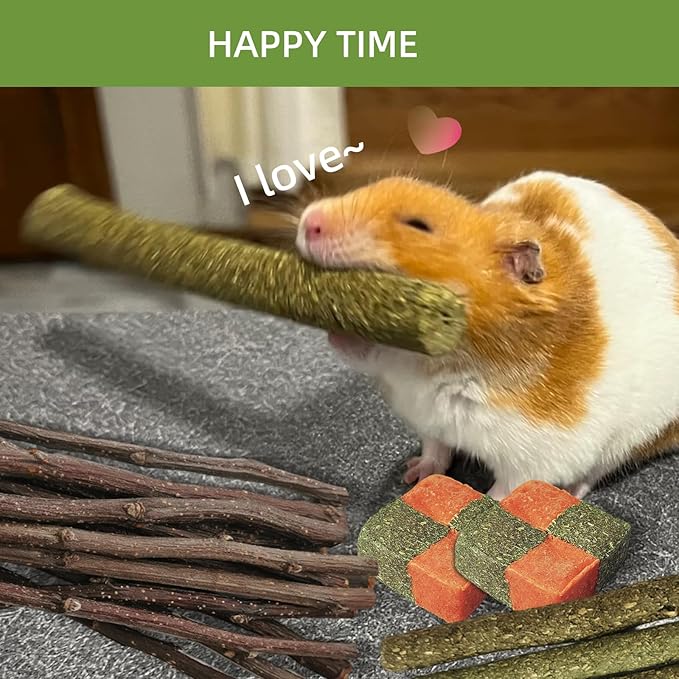 50-60pcs Bunny Chew Toys for Rabbits Teeth, Natural Rabbit Toys Apple Wood Sticks, Carrot, Timothy Grass Treats for Small Pets, Hamster, Chinchilla, Guinea Pig (50-60Pcs Rabbit Treats)