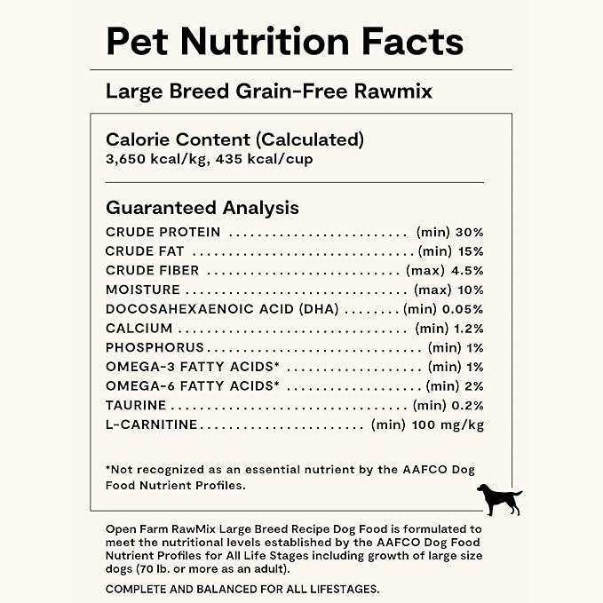 Open Farm, RawMix Grain-Free Dry Dog Food for Large Breeds, Protein-Packed Kibble Coated in Bone Broth with Freeze Dried Raw Chunks, Salmon Chicken & Turkey, Large Breed Recipe, 20lb Bag