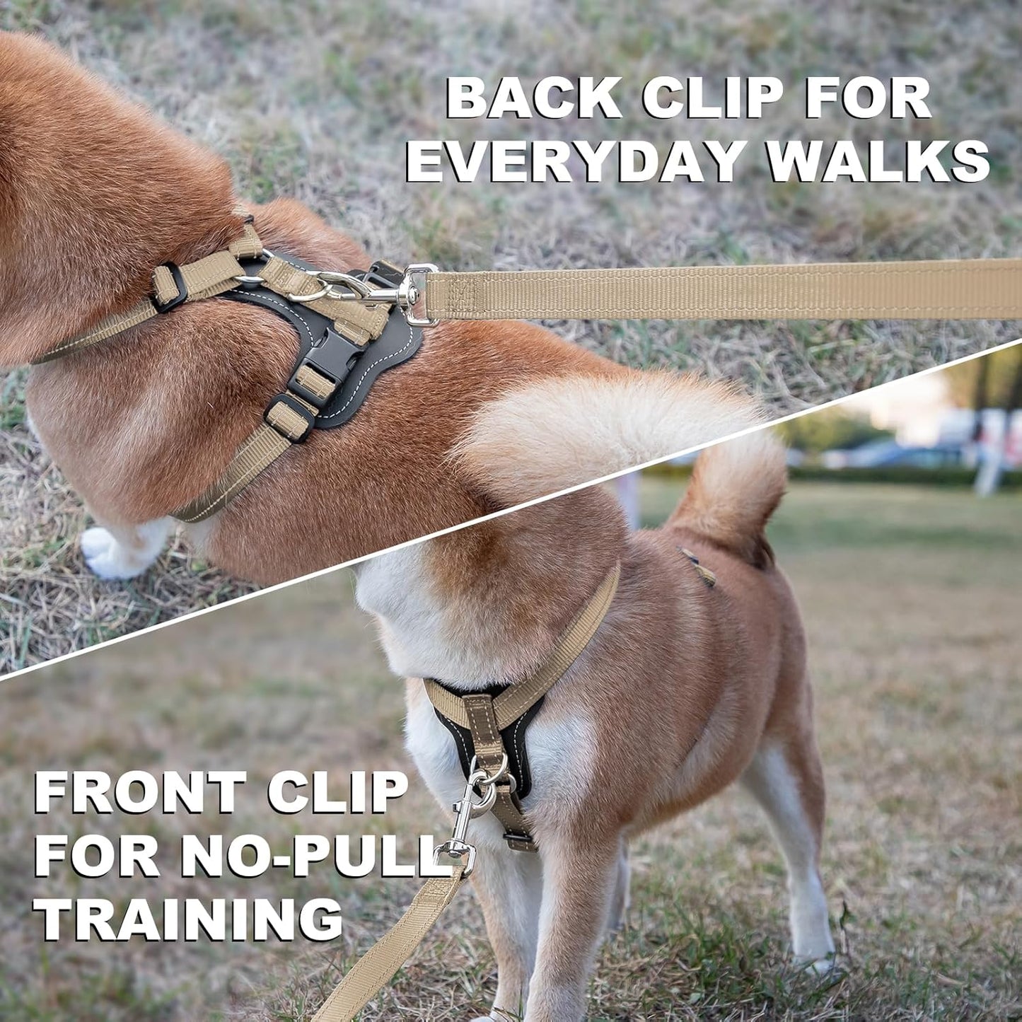 Plutus Pet Adjustable No Pull Dog Harness with Leather Accents, Heavy Duty Reflective Nylon Vest for Training, Hiking, Easy Walk Harness for Small, Medium, Large Dogs (Beige, M)