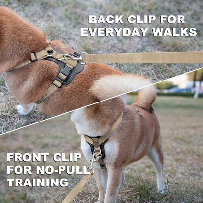 Plutus Pet Adjustable No Pull Dog Harness with Leather Accents, Heavy Duty Reflective Nylon Vest for Training, Hiking, Easy Walk Harness for Small, Medium, Large Dogs (Beige, L)