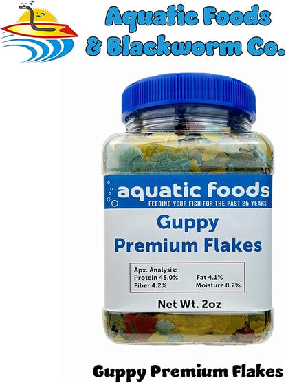 Aquatic Foods Inc. Premium Guppy and Endler Flake Food Also for Tetras, Zebras, All Nano and Micro Fish Also Pellet Mix, Wafer Mix Included…2oz