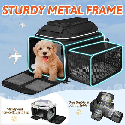 Petskd Top and Side Expandable Pet Carrier 17x12x8.5 Inches JetBlue Frontier Spirit Airline Approved, Soft-Sided Carrier for Small Cats and Dogs with Locking Safety Zipper and Anti-Scratch Mesh(Black)