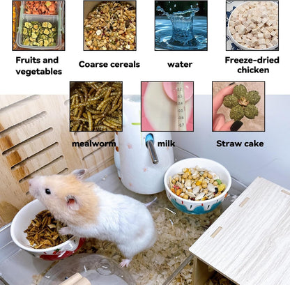 2 Pack Hamster Food Bowl Small Animals Ceramic Food Water Bowl Rat Bowls Prevent Tipping Moving for Gerbil Chinchilla Hedgehog (Color: Red + Blue)