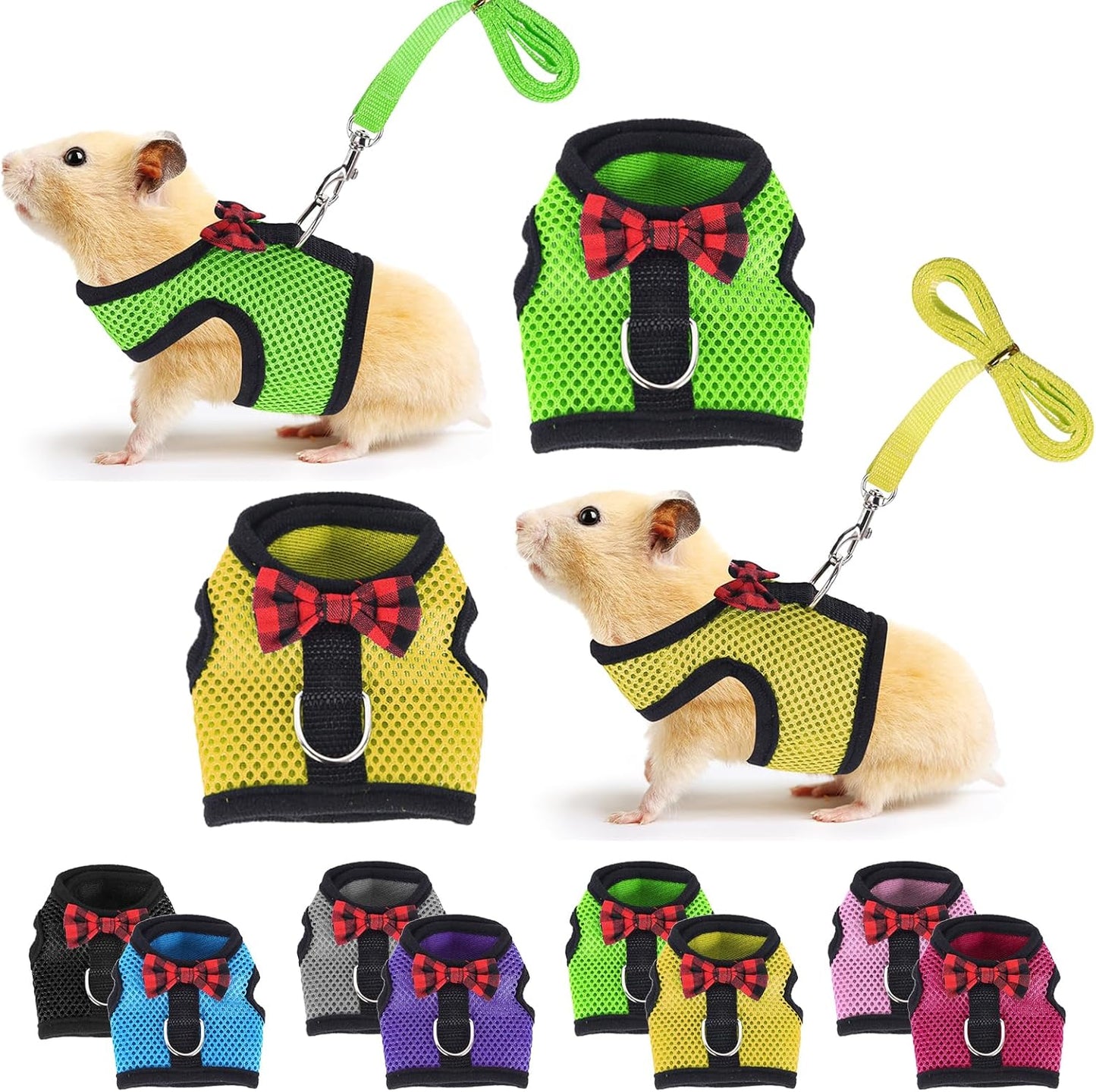 Guinea Pig Harness and Leash, Guinea Pigs Harness, Guinea Pig Leash, Hamster Harness can be Adjusted to Any Size Soft Mesh Harness Leash with Bow for Decoration (2packs)
